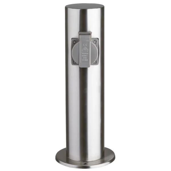 Außensteckdose 2-Fach, IP44, Edelstahl V2A, Ø118x300mm, 3680W/ 16A