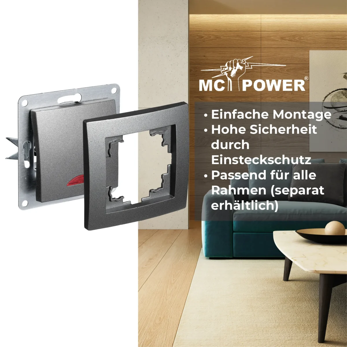 Schalter McPower "Flair", 250V~/10A, UP, anthrazit mit Orientierungsleuchte – Bild 4