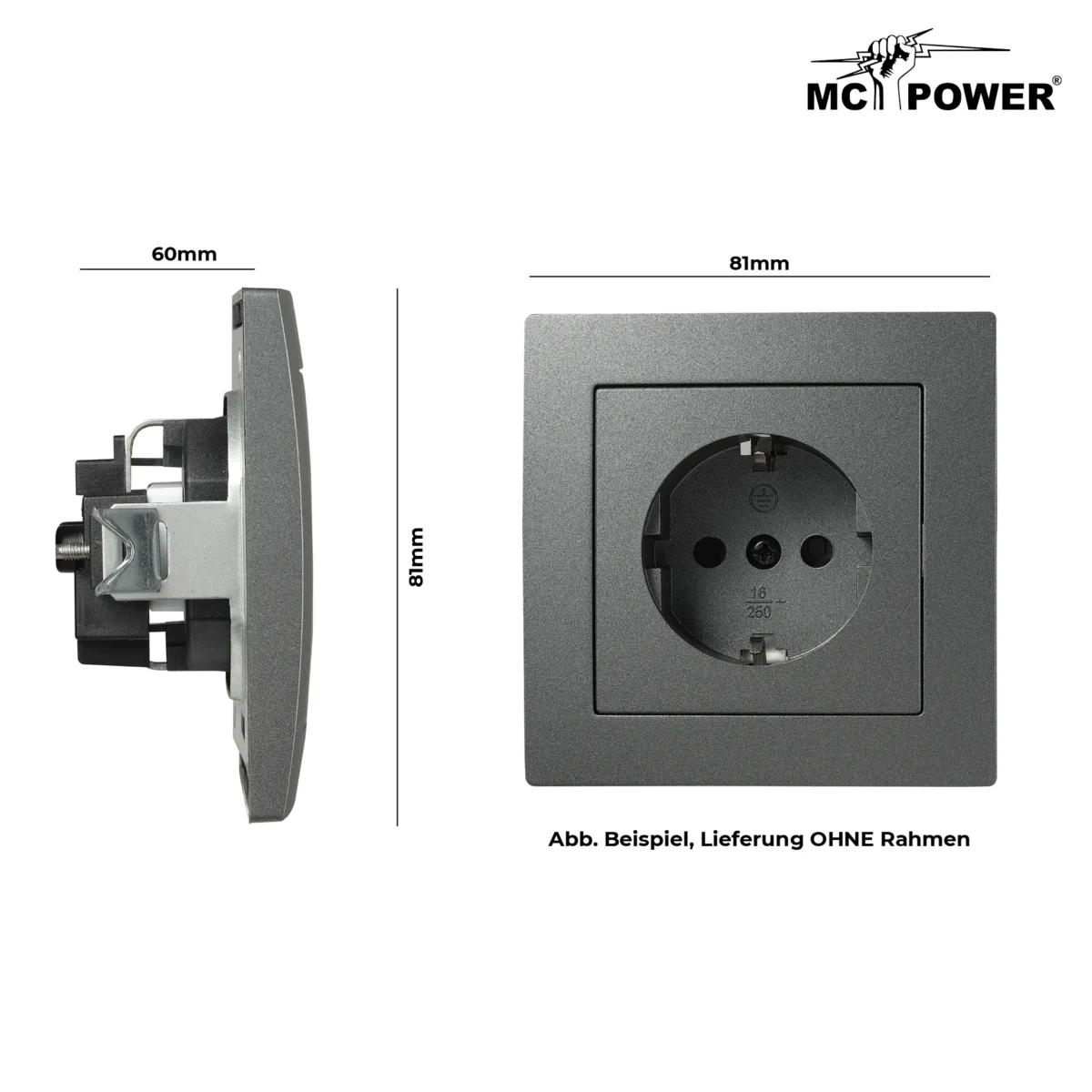 Schutzkontakt-Steckdose McPower "Flair" 250V~/16A, UP, Einsteckschutz, anthrazit – Bild 3