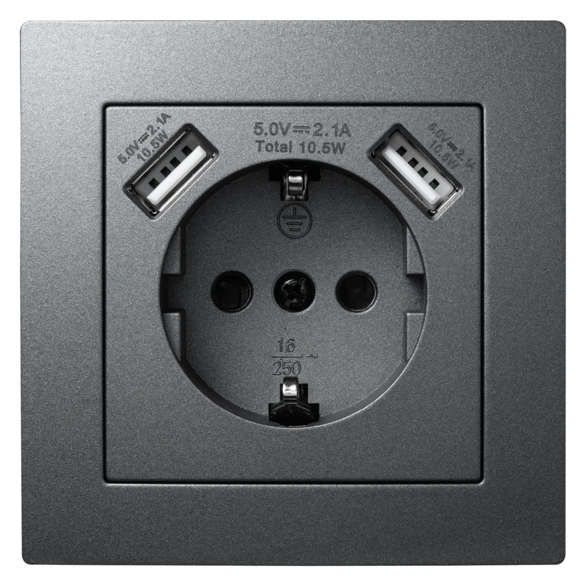 Schutzkontakt-Steckdose mit 2x USB McPower "Flair", 250V, 5V/2,1A, UP, anthrazit – Bild 1