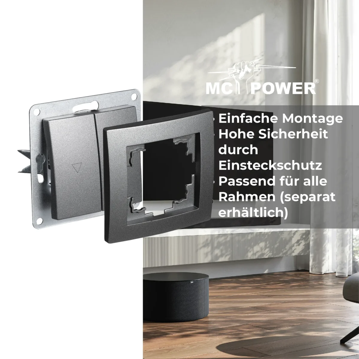 Jalousie-Taster McPower "Flair", Hoch und Runter, 250V~/10A, UP, anthrazit – Bild 4