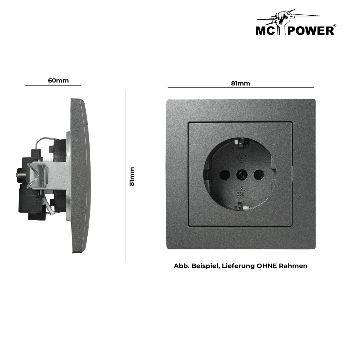 Schutzkontakt-Steckdose McPower "Flair", 250V~/16A, Steckanschluss, anthrazit – Bild 3