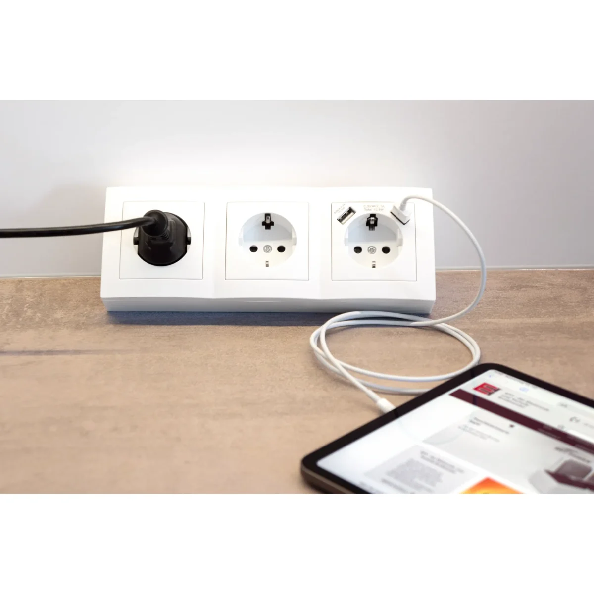 Steckdosenblock McPower "Flair" Aufbau, weiß, 3-fach Schutzkontakt + USB – Bild 5