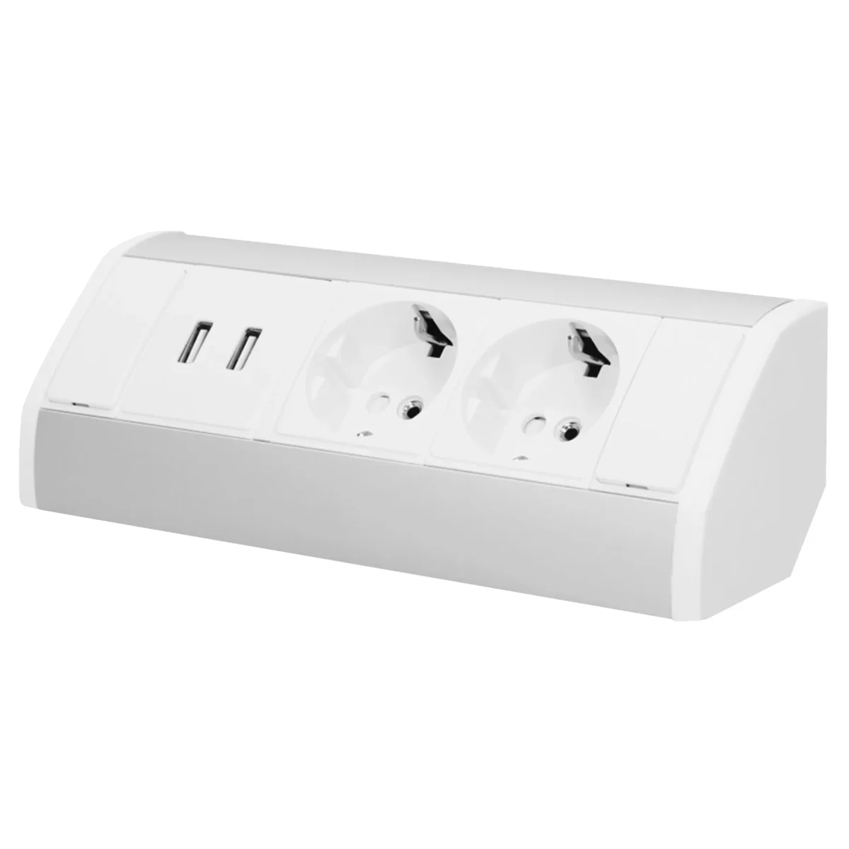 Steckdosenblock Aufbau, silber-weiß, 2fach, 2 USB 2,1A, 3680W – Bild 2