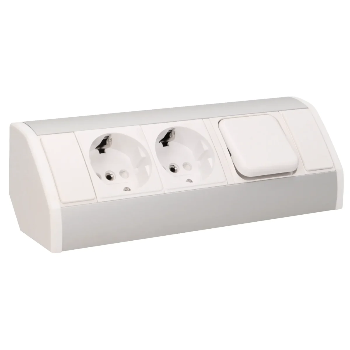 Steckdosenblock Aufbau, silber-weiß, 2fach, ein Schalter, 3680W – Bild 1