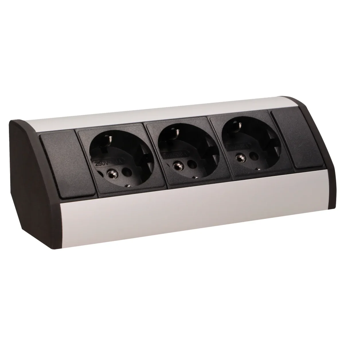 Steckdosenblock Aufbau, schwarz-silber, 3fach, 3680W – Bild 1