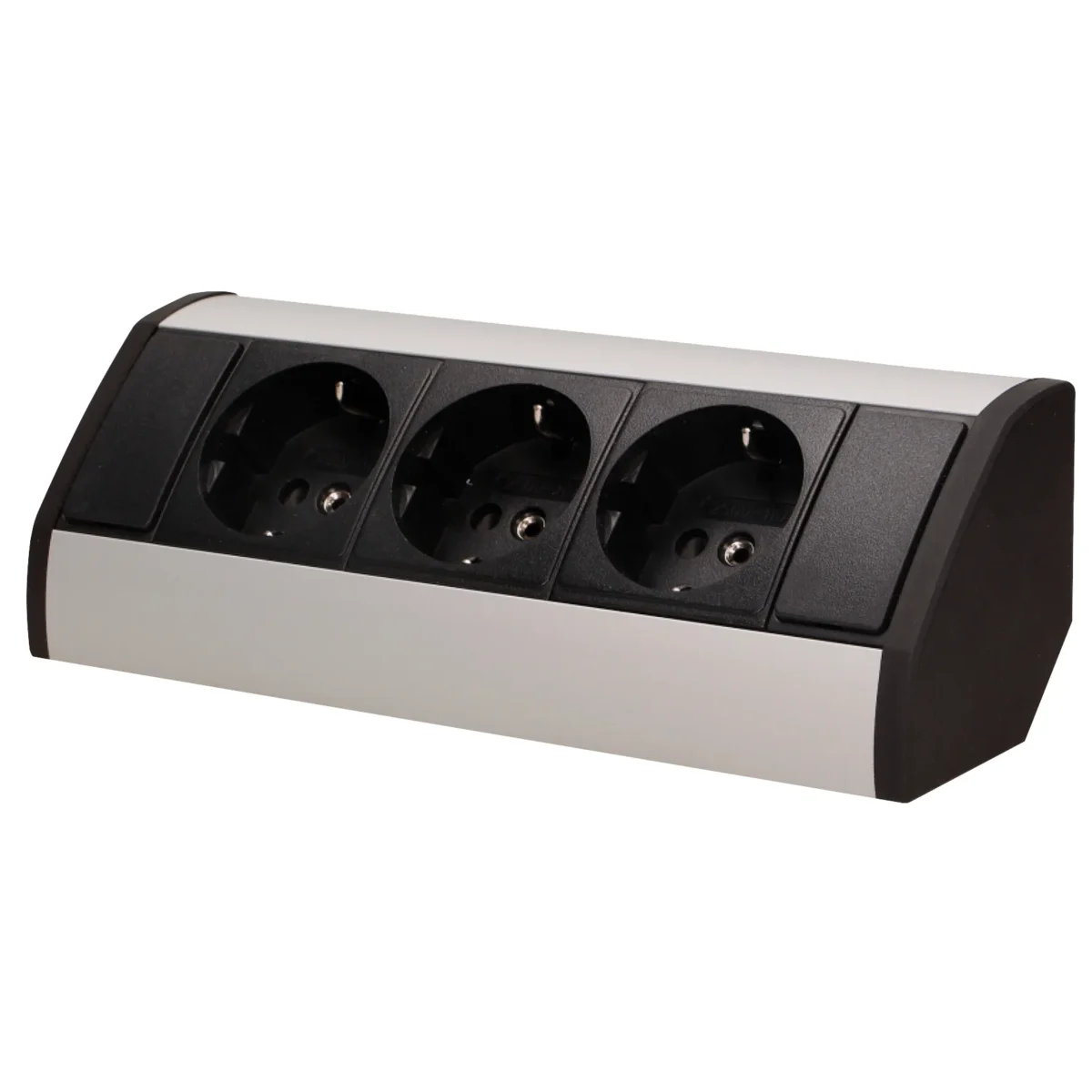Steckdosenblock Aufbau, schwarz-silber, 3fach, 3680W – Bild 2