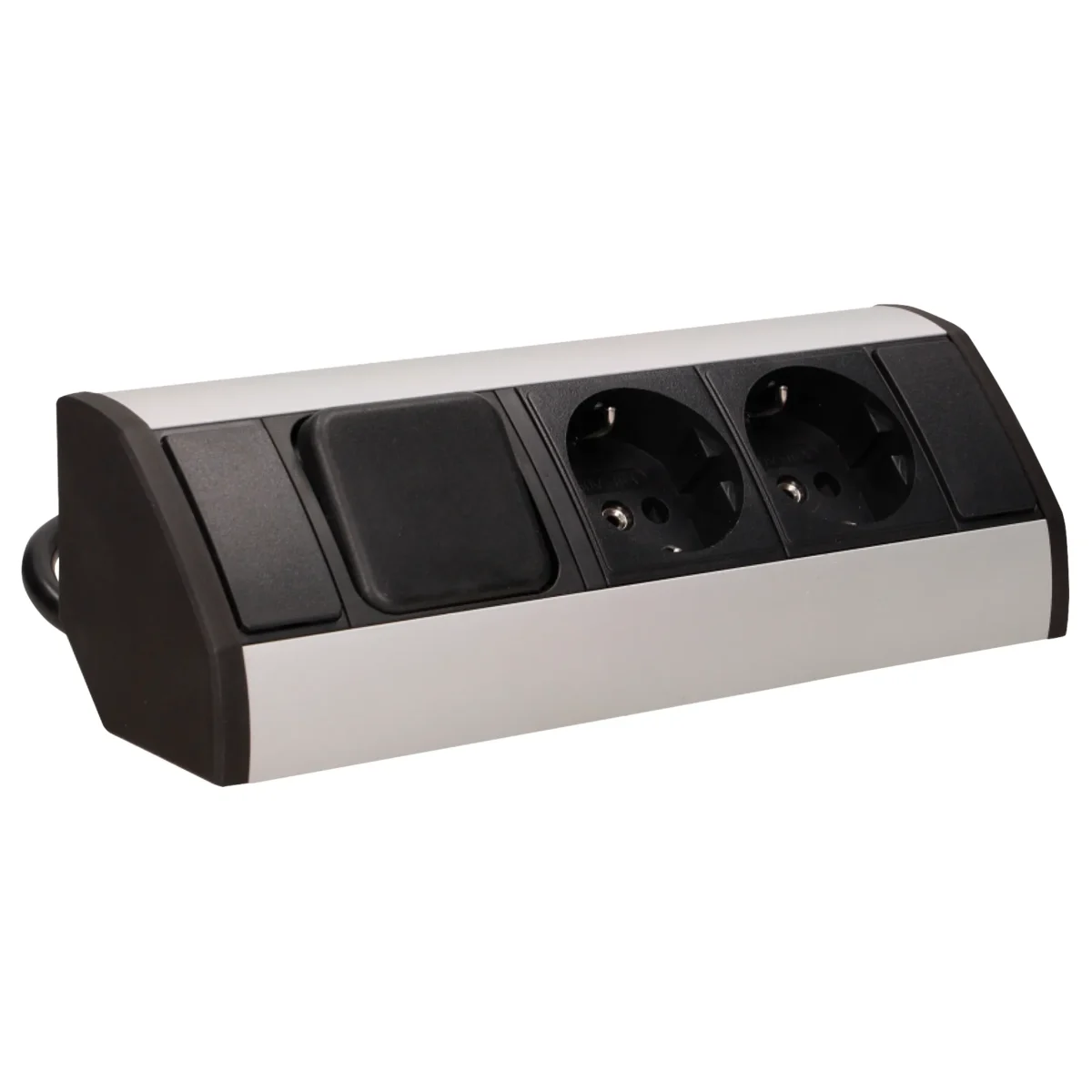 Steckdosenblock Aufbau, silber, 2fach, ein Schalter, 3680W – Bild 1