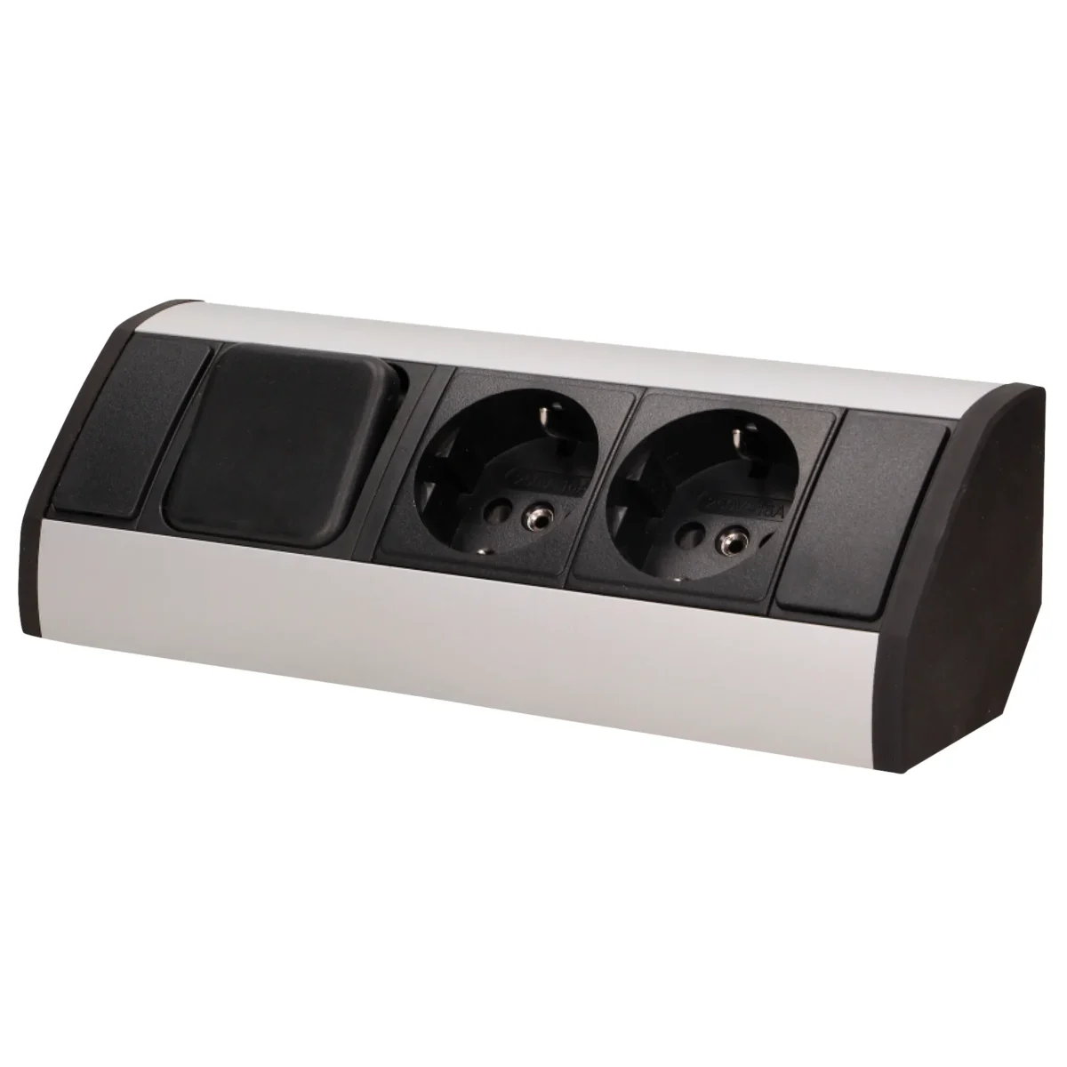 Steckdosenblock Aufbau, silber, 2fach, ein Schalter, 3680W – Bild 2