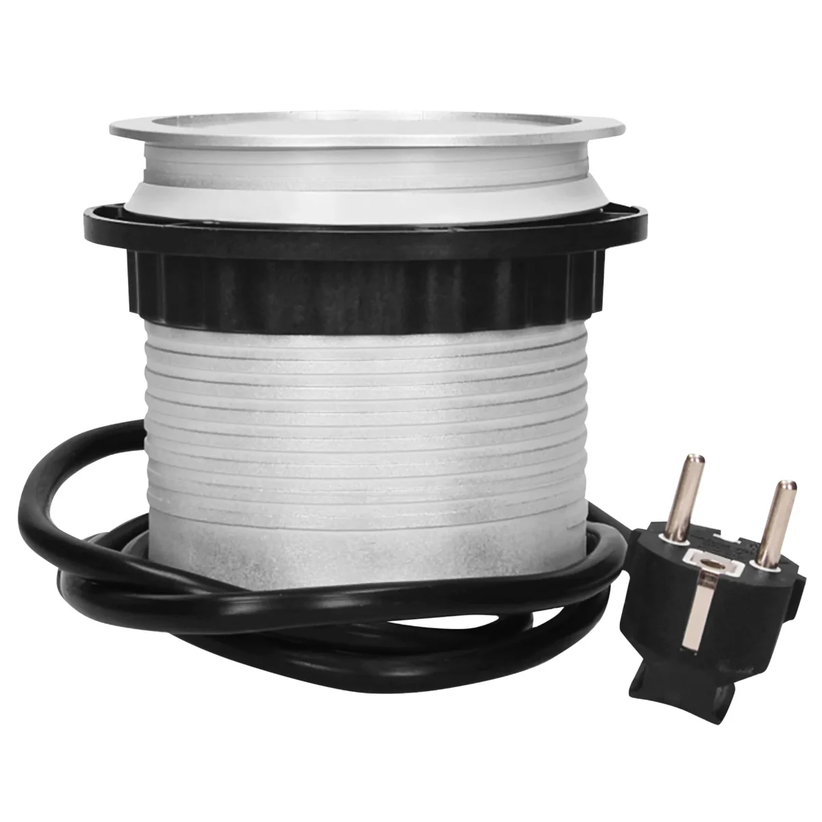 Tisch-Einbausteckdose Ø10cm, 4 fach, 2 USB 2,4A, silber- schwarz, versenkbar – Bild 2