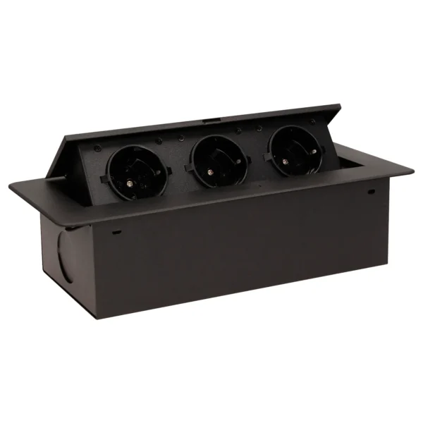 Tisch-Einbausteckdose, 3fach, schwarz, 2500W
