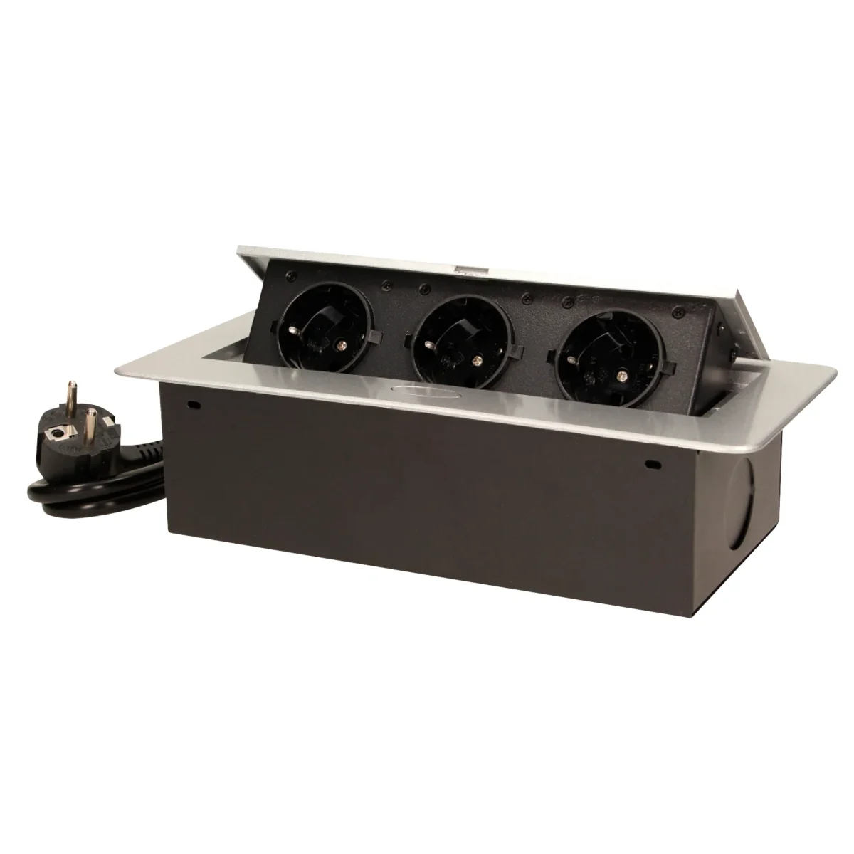 Tisch-Einbausteckdose, 3fach, silber-schwarz, 2500W, 1,5m Anschlusskabel – Bild 2