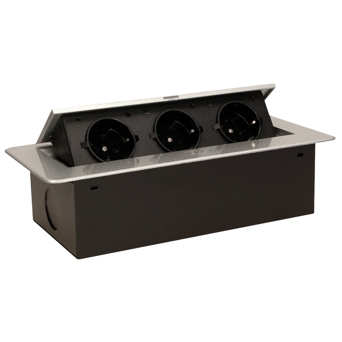 Tisch-Einbausteckdose, 3fach, silber-schwarz, 2500W – Bild 1