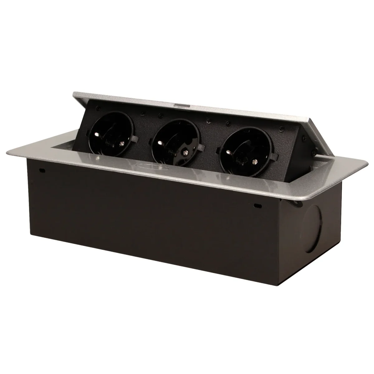Tisch-Einbausteckdose, 3fach, silber-schwarz, 2500W – Bild 2