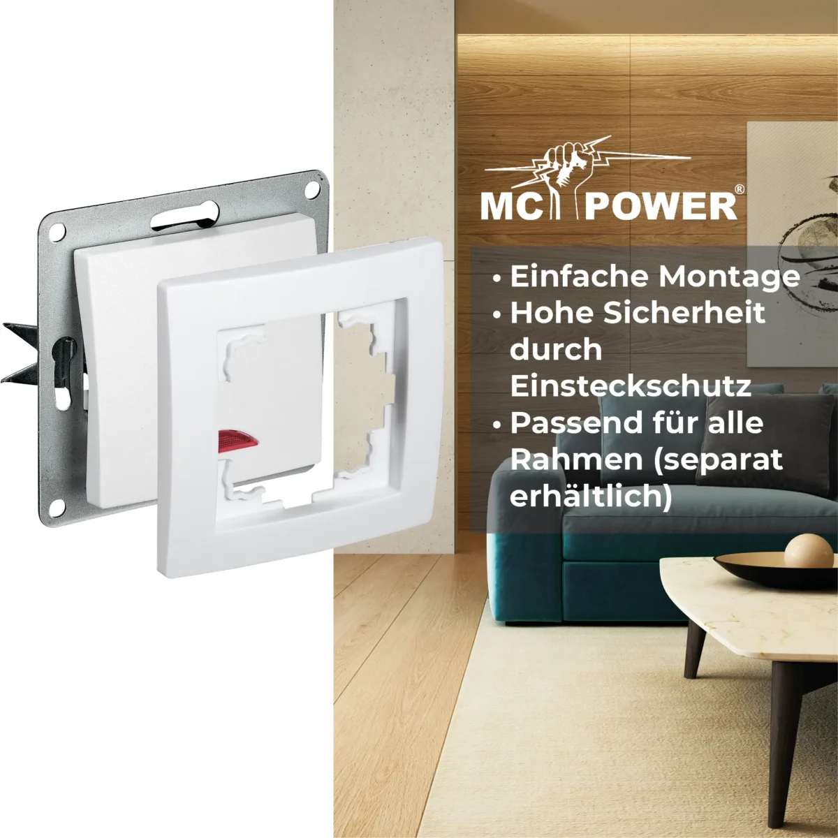 Schalter McPower "Flair", 250V~/10A, UP, weiß mit Orientierungsleuchte – Bild 4