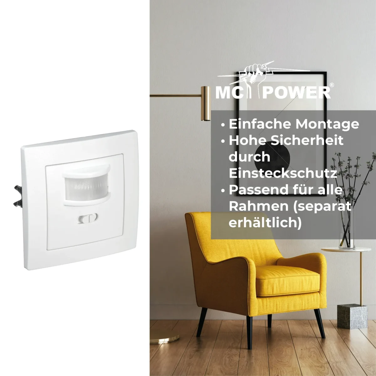 Unterputz IR Bewegungsmelder McShine "LX-23" 160°, 500W, LED geeignet, weiß – Bild 5