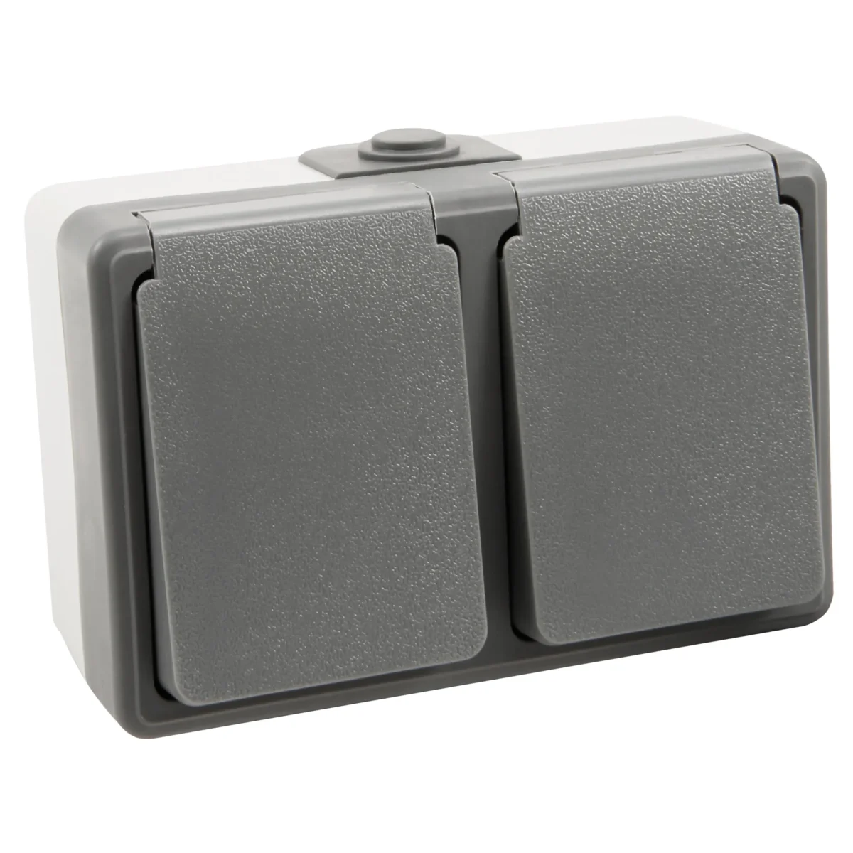 Feuchtraum Doppel-Steckdose McPower "Secure", 250V~/16A, IP44, AP, grau – Bild 1