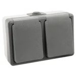 Feuchtraum Doppel-Steckdose McPower "Secure", 250V~/16A, IP44, AP, grau