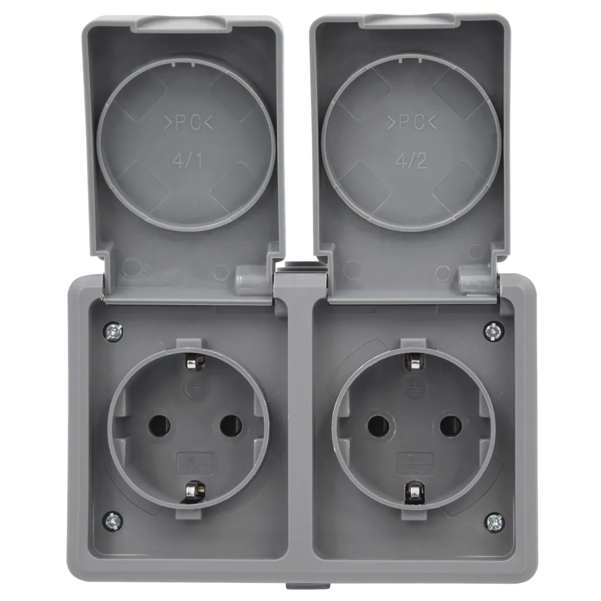 Feuchtraum Doppel-Steckdose McPower "Secure", 250V~/16A, IP44, AP, grau – Bild 3