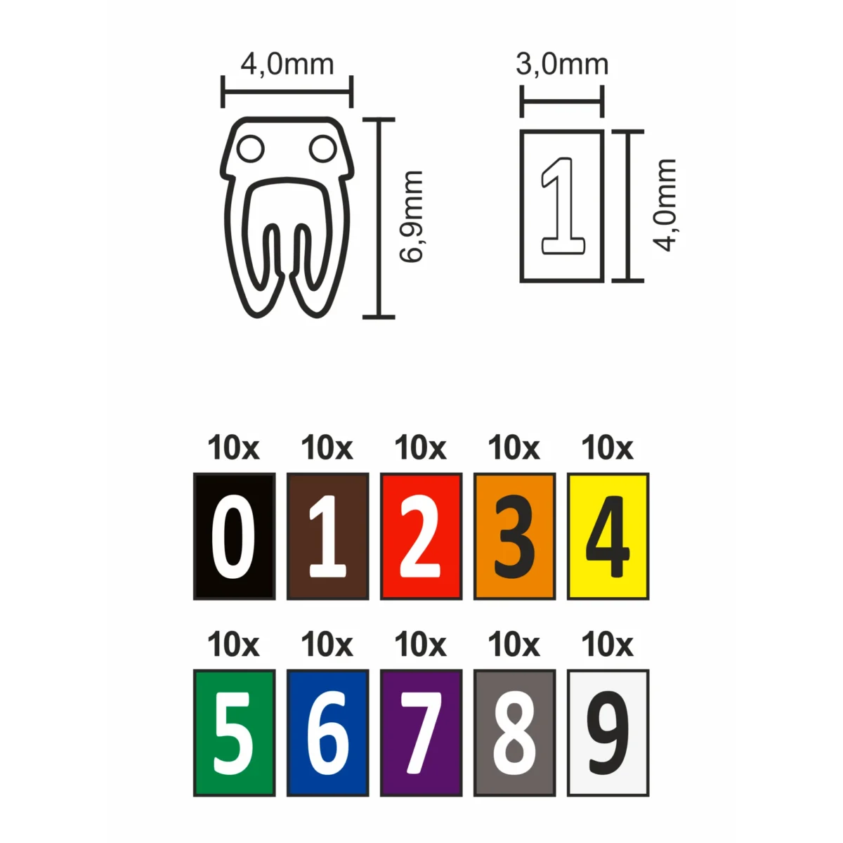 Kabelmarker-Clips McPower, bedruckt mit Ziffern 0-9, Kabeldurchmesser bis 3mm – Bild 3