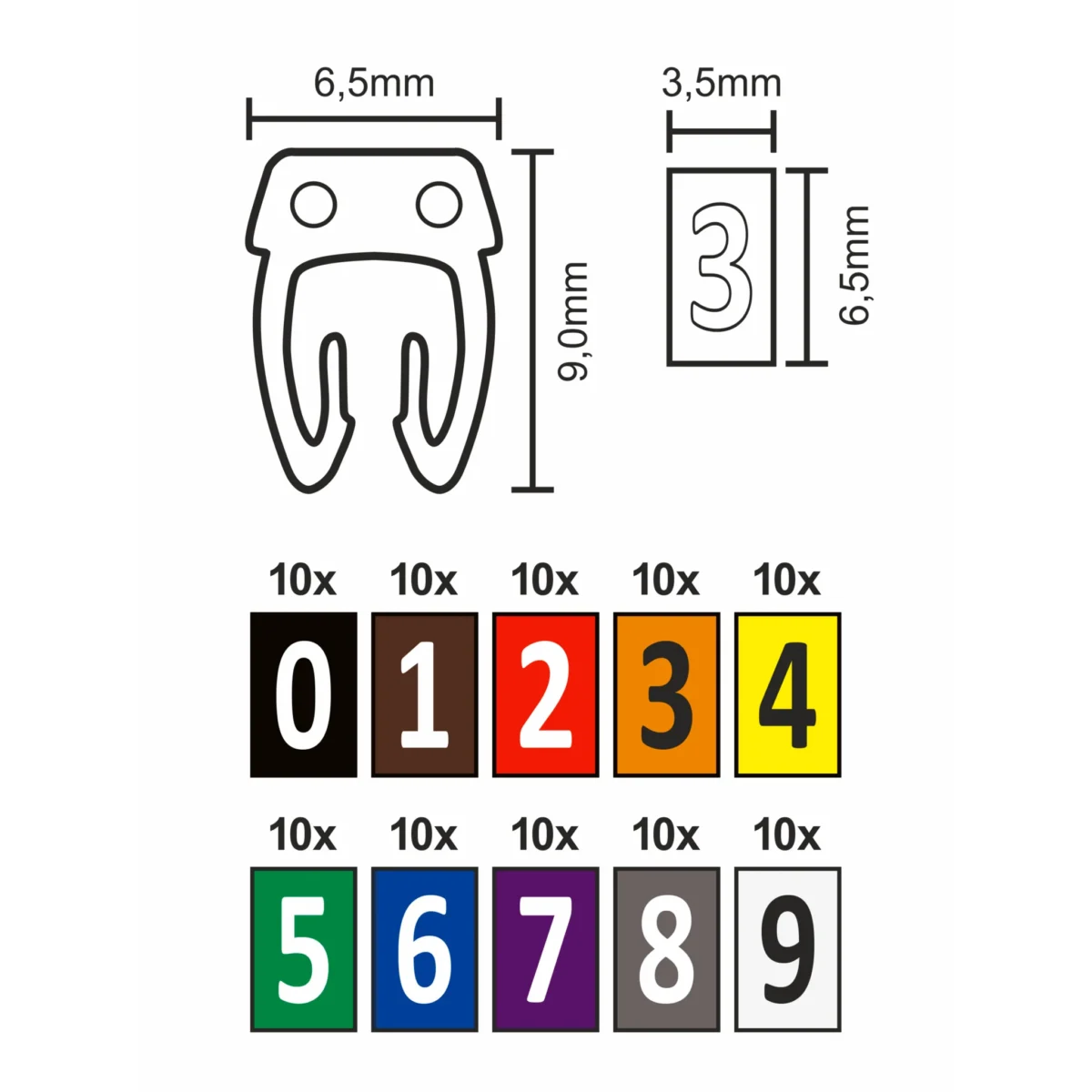 Kabelmarker-Clips McPower, bedruckt mit Ziffern 0-9, Kabeldurchmesser bis 6mm – Bild 4