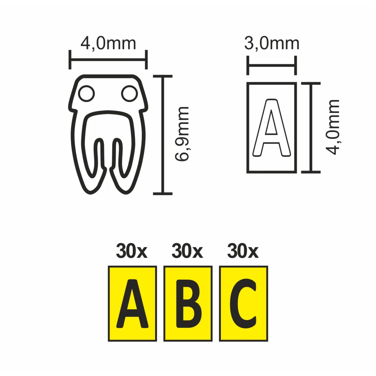 Kabelmarker-Clips McPower, bedruckt mit Buchstaben, Kabeldurchmesser bis 3mm – Bild 3