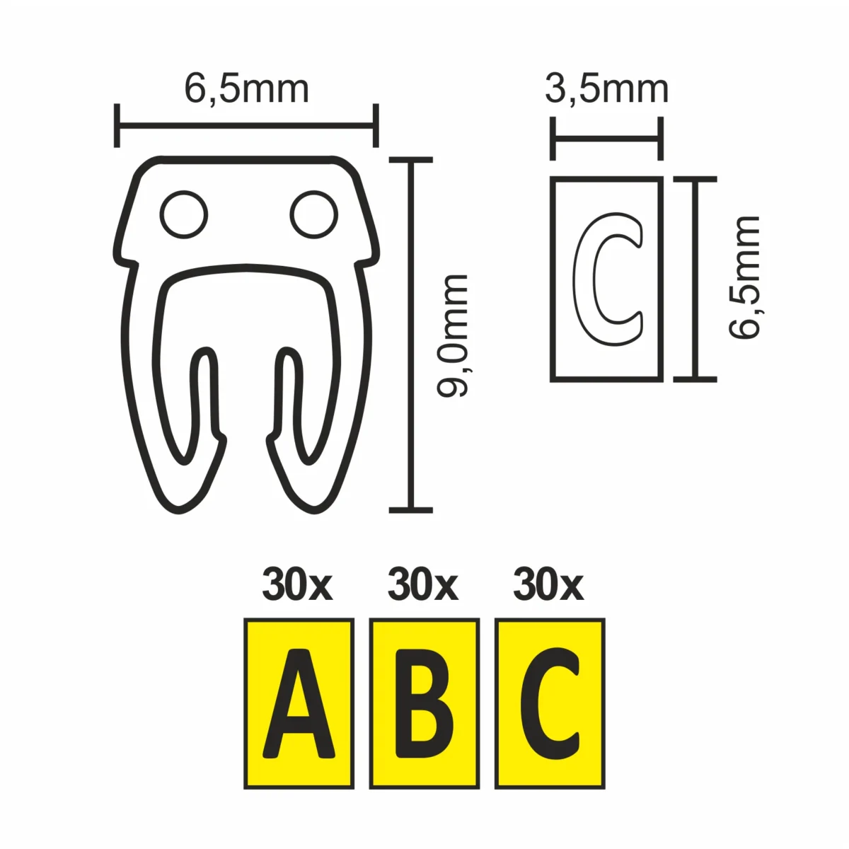 Kabelmarker-Clips McPower, bedruckt mit Buchstaben, Kabeldurchmesser bis 6mm – Bild 3