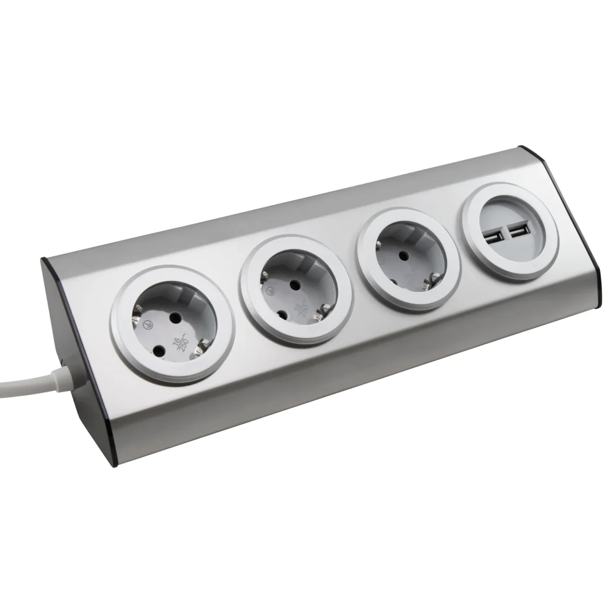 Steckdosenblock McPower "Premium" Aufbau, Edelstahl, 3-fach Schutzkontakt + USB – Bild 2