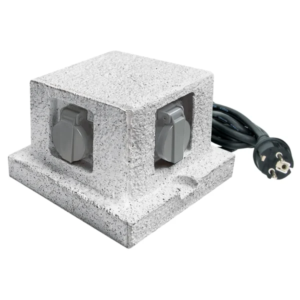 Außensteckdose 4-Fach, IP44, stein optik, 170x170x140mm, 3500W, 16A
