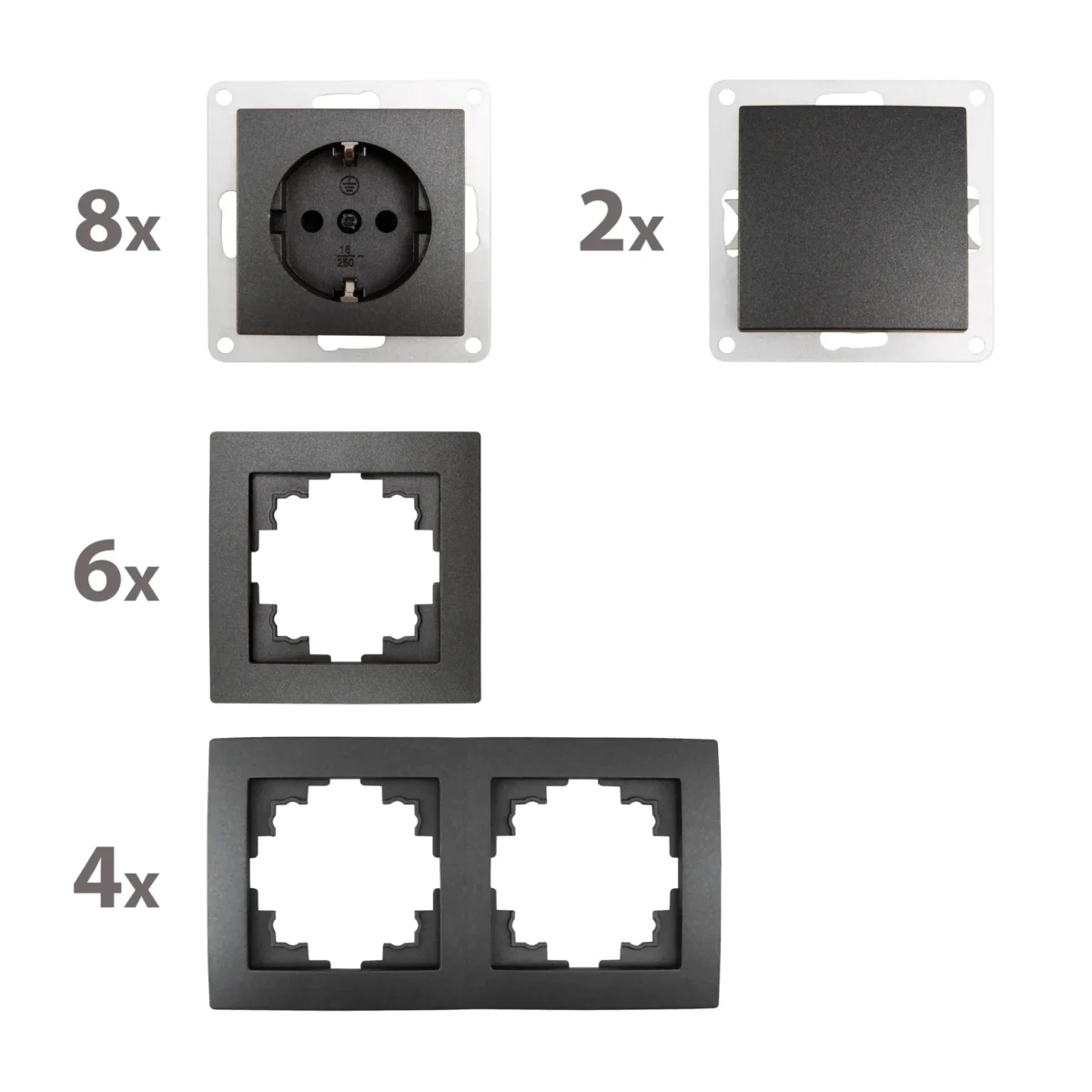 Schalter und Steckdosen Set McPower Flair "Standard Profi" 20-teilig, anthrazit – Bild 2