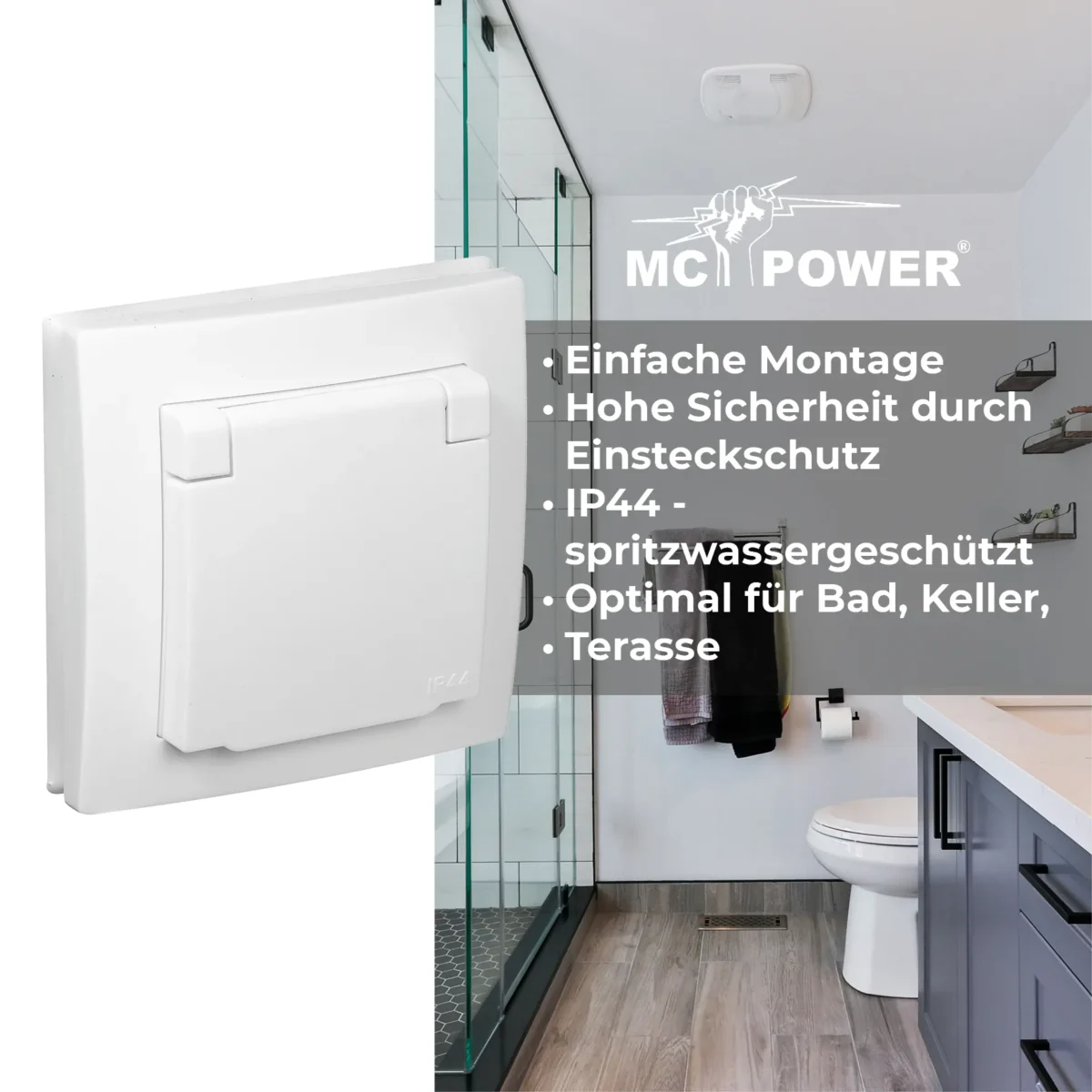 Schutzkontakt-Steckdose McPower "Flair", 250V~/16A, UP, IP44, weiß – Bild 5