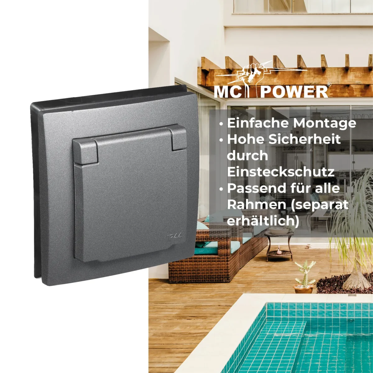 Schutzkontakt-Steckdose McPower "Flair", 250V~/16A, UP, IP44, anthrazit – Bild 4