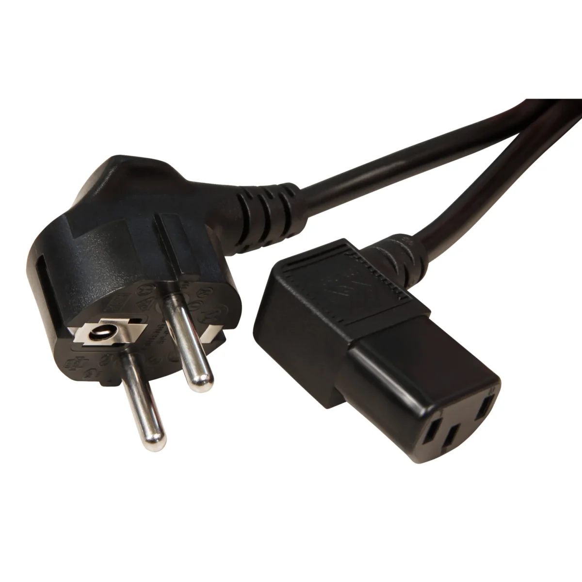 Kaltgeräte-Netzkabel Schutzk.-Winkelstecker Kaltgeräte-Kupplung, 2 m, 3x0,75 mm², schwarz – Bild 1