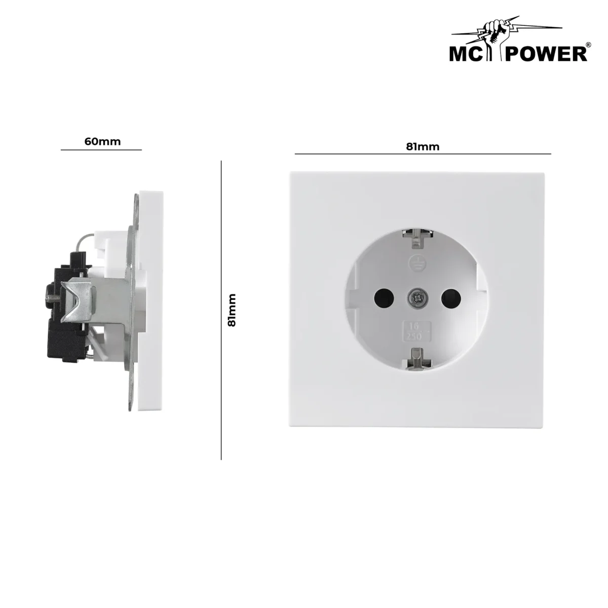 Schutzkontakt-Steckdose McPower "Shallow" 250V~/16A, UP, Steckanschluss, weiß – Bild 3