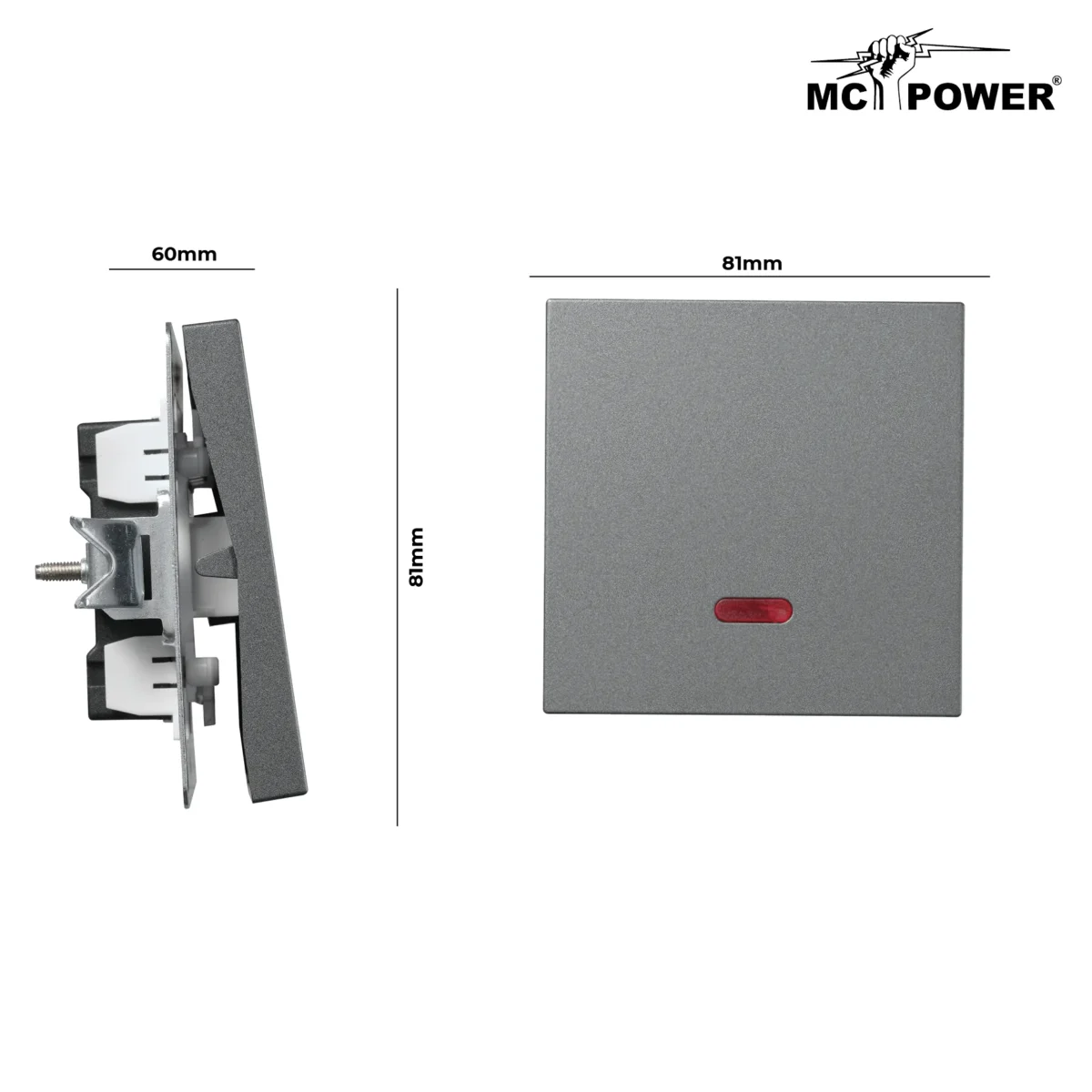 Schalter McPower "Shallow" 250V~/10A, UP, Orientierungsleuchte, Steckanschluss, anthrazit – Bild 3