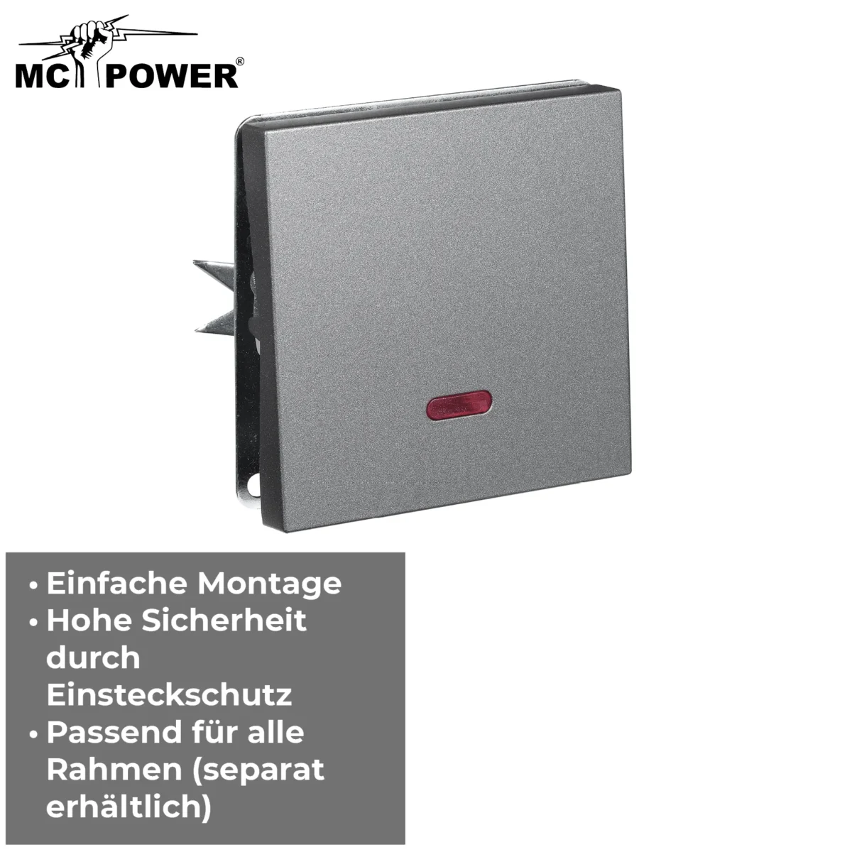 Schalter McPower "Shallow" 250V~/10A, UP, Orientierungsleuchte, Steckanschluss, anthrazit – Bild 4