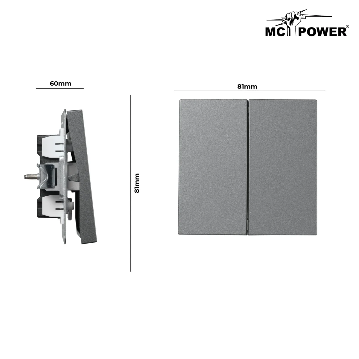 Serien-Schalter McPower "Shallow" 2-fach, 250V~/10A, Steckanschluss, anthrazit – Bild 3