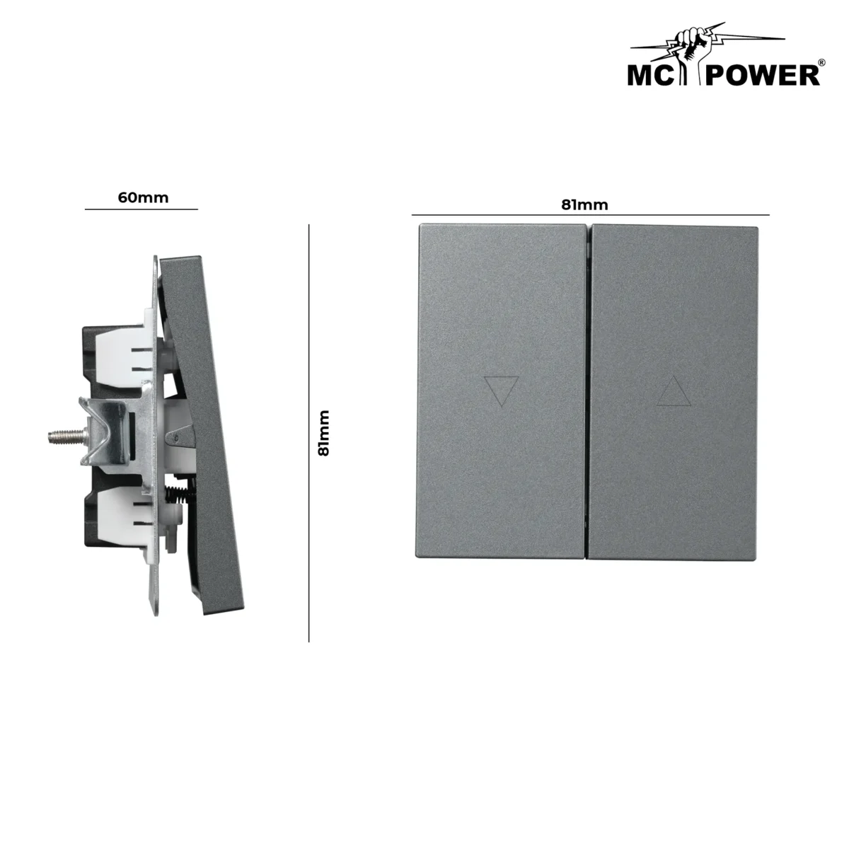 Jalousie-Taster McPower "Shallow" 250V~/10A, UP, Steckanschluss, anthrazit – Bild 3