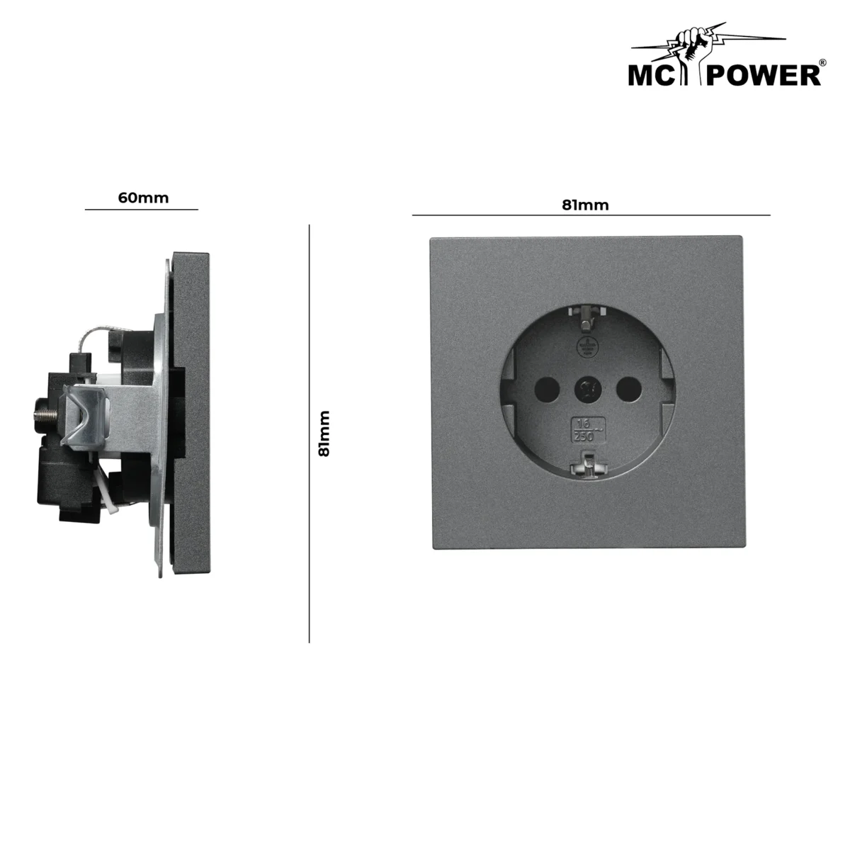 Schutzkontakt-Steckdose McPower "Shallow" 250V~/16A, Steckanschluss, anthrazit – Bild 3