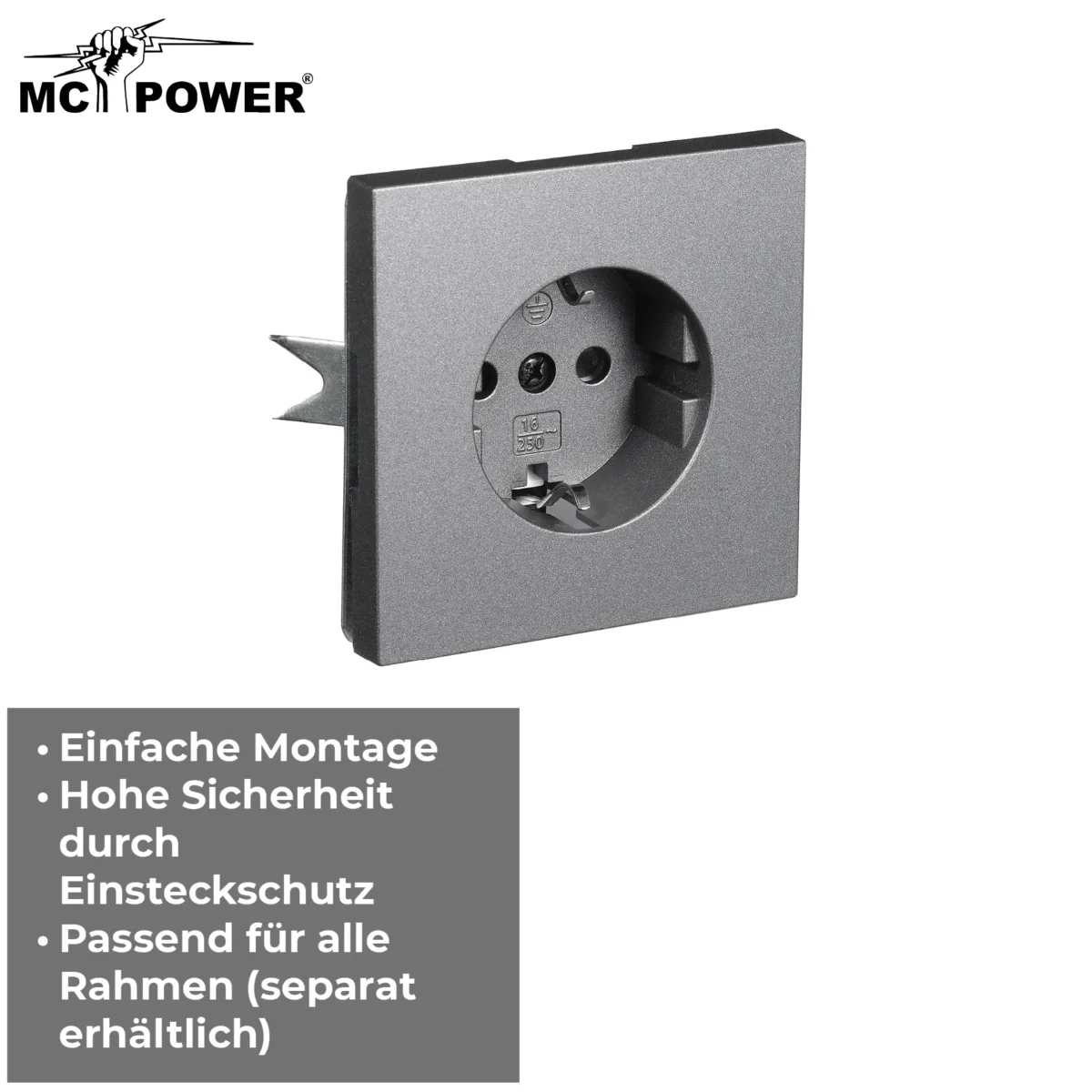 Schutzkontakt-Steckdose McPower "Shallow" 250V~/16A, Steckanschluss, anthrazit – Bild 4