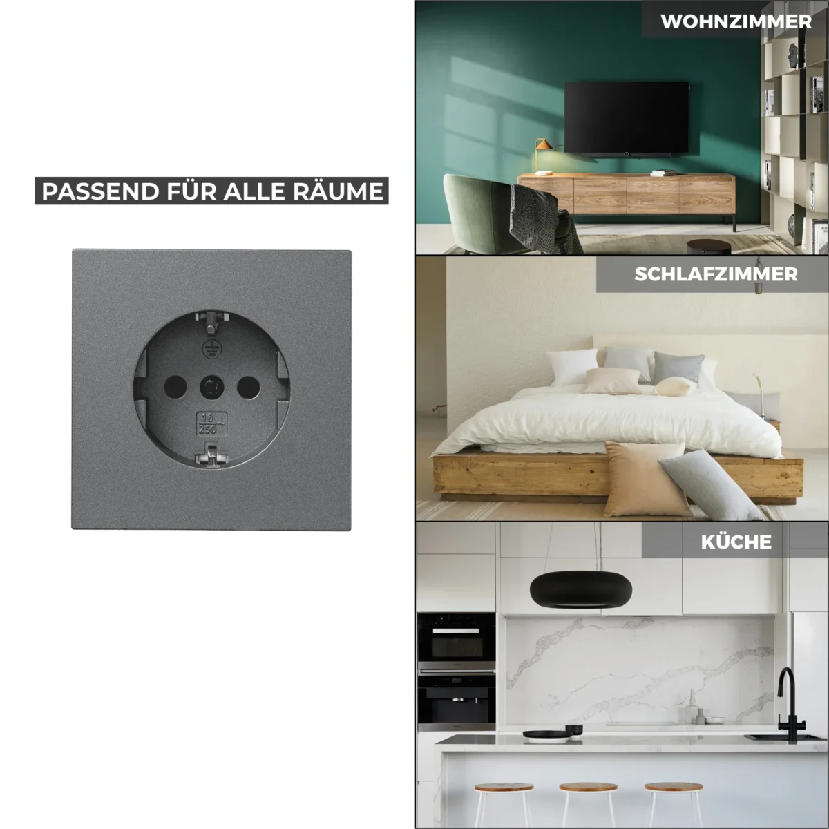 Schutzkontakt-Steckdose McPower "Shallow" 250V~/16A, Steckanschluss, anthrazit – Bild 5