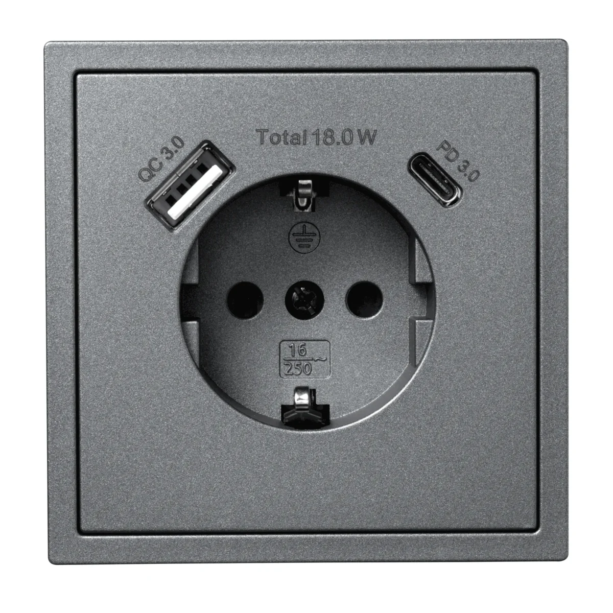 Schutzkontakt-Steckdose McPower "Shallow" 1x USB-C - 18W Quickcharge - 1x USB-A – Bild 1