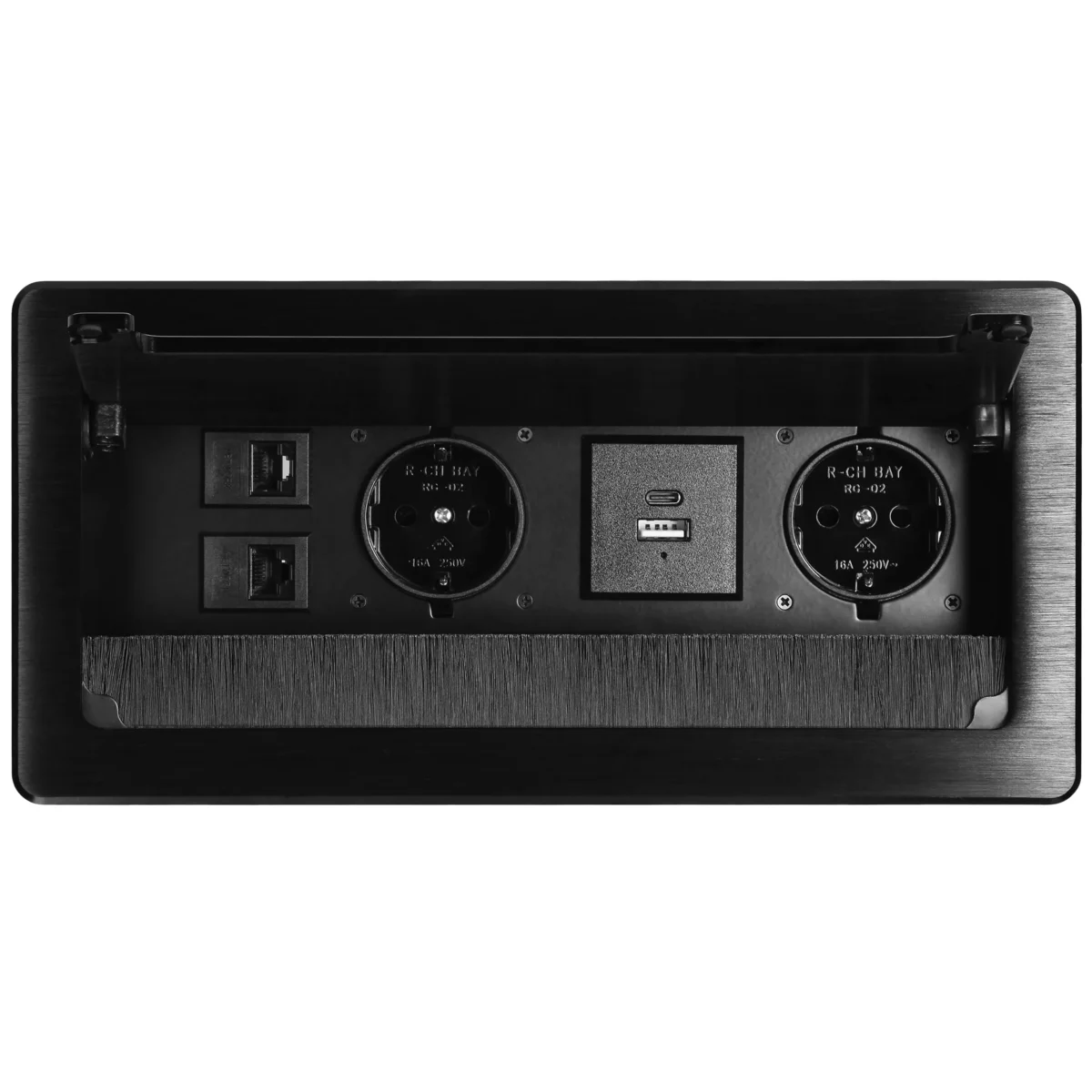 Tisch-Einbausteckdose, 2-fach, 2x USB, 2xRJ45, schwarz, mit Staubschutz, 3600W – Bild 3