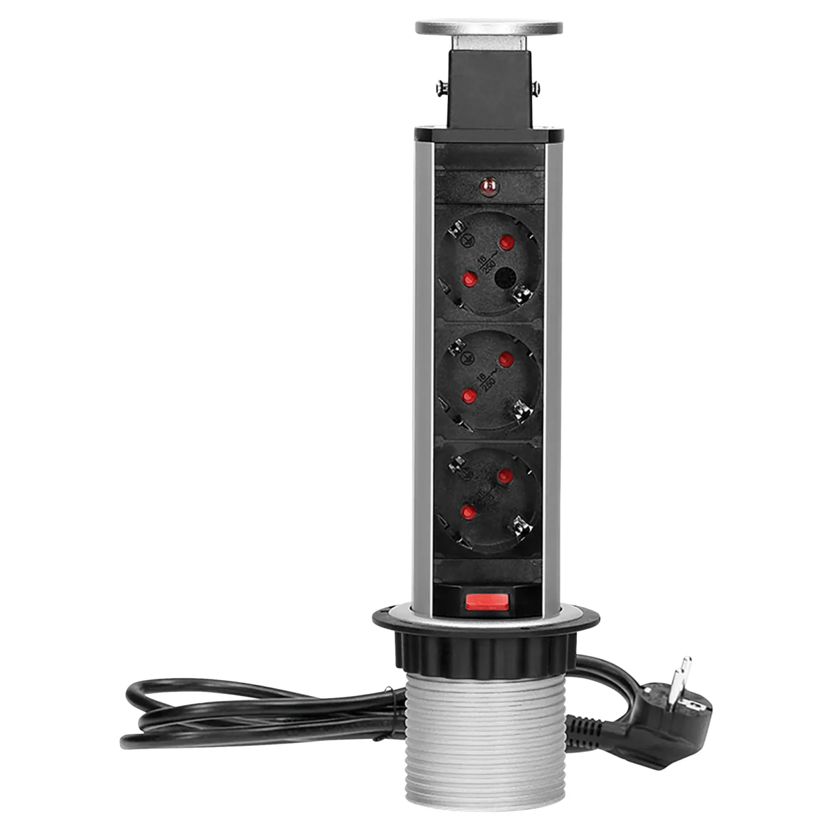 Tisch-Einbausteckdose,Turm Ø 6cm  3 fach, silber, 3600W – Bild 1