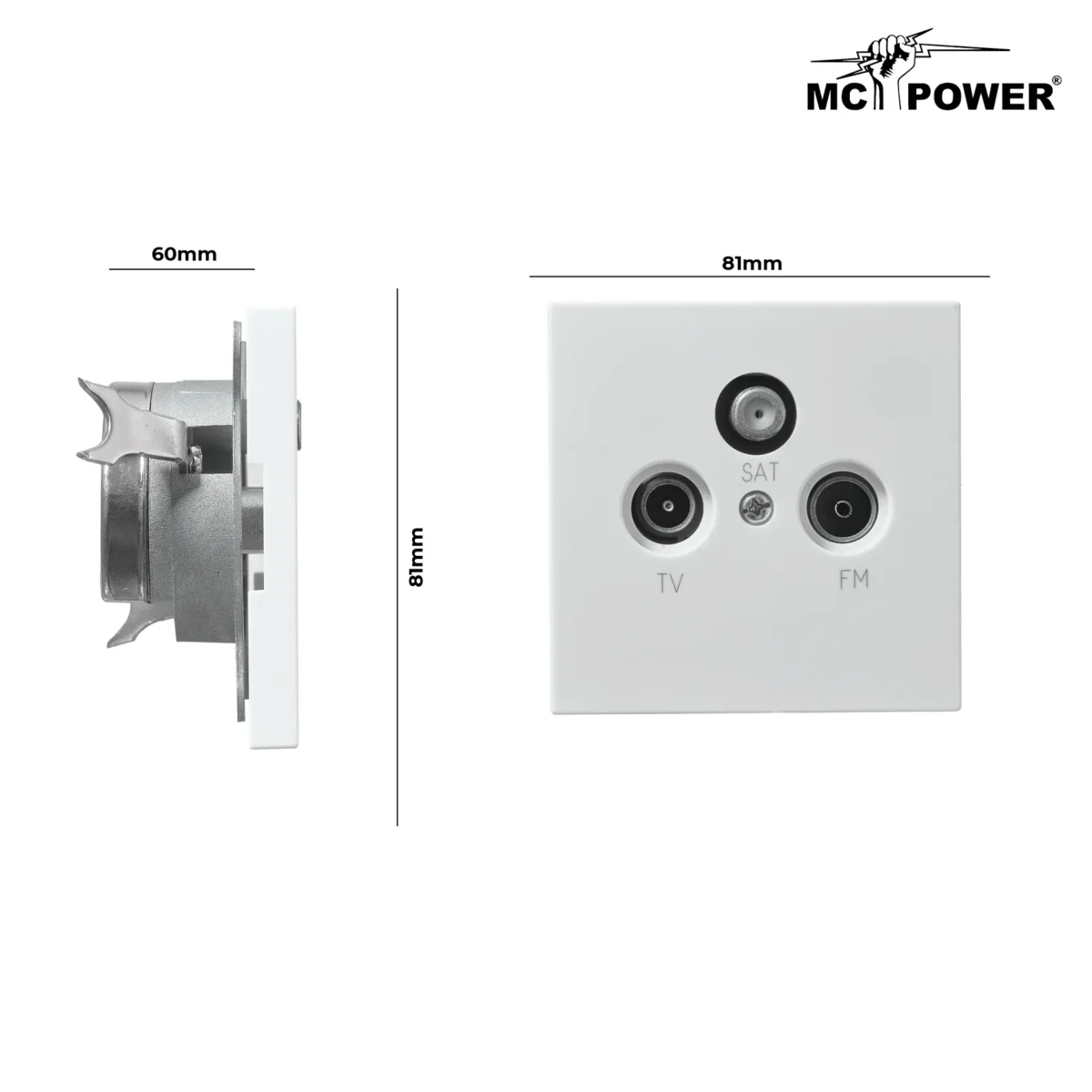 Antennendose McPower "Shallow" für TV, Radio und Sat, UP, weiß – Bild 3