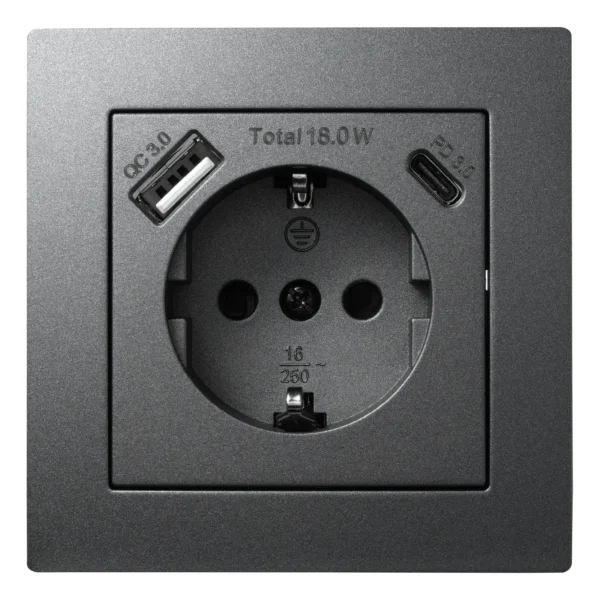 Schutzkontakt-Steckdose McPower "Flair" 1x USB-C 18W PD, 1x USB-A, anthrazit