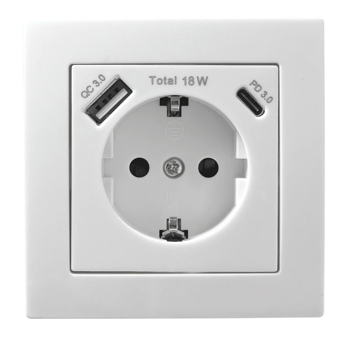 Schutzkontakt-Steckdose McPower "Flair" 1x USB-C 18W PD, 1x USB-A, weiß – Bild 1