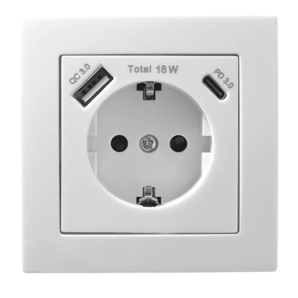Schutzkontakt-Steckdose McPower "Flair" 1x USB-C 18W PD, 1x USB-A, weiß