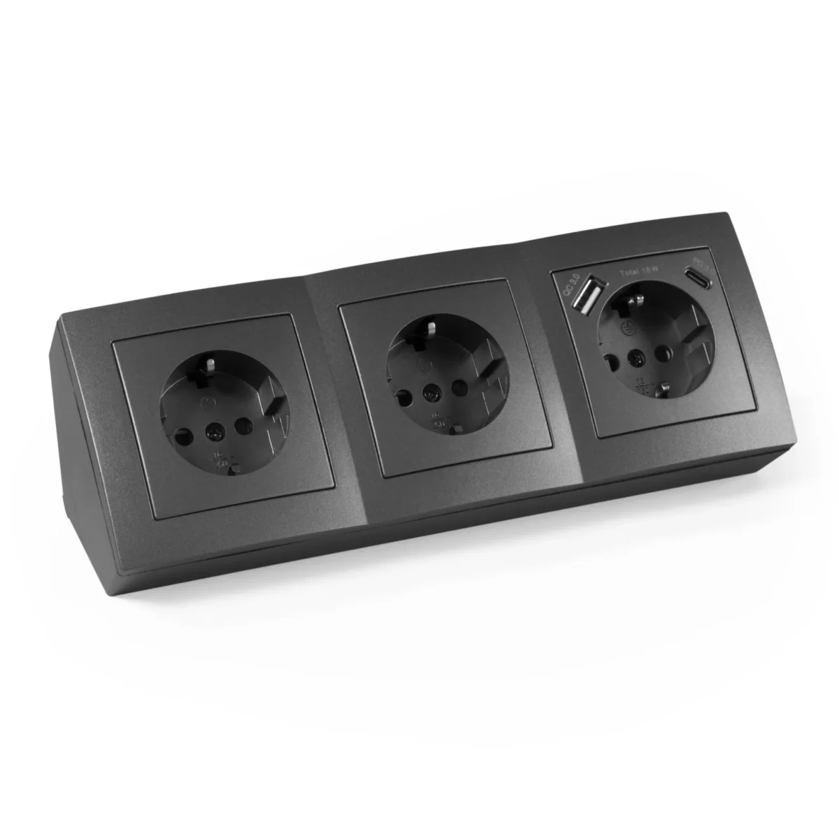 Steckdosenblock McPower "Flair" anthrazit, 3-fach Schutzkontakt + USB-C / USB-A – Bild 1