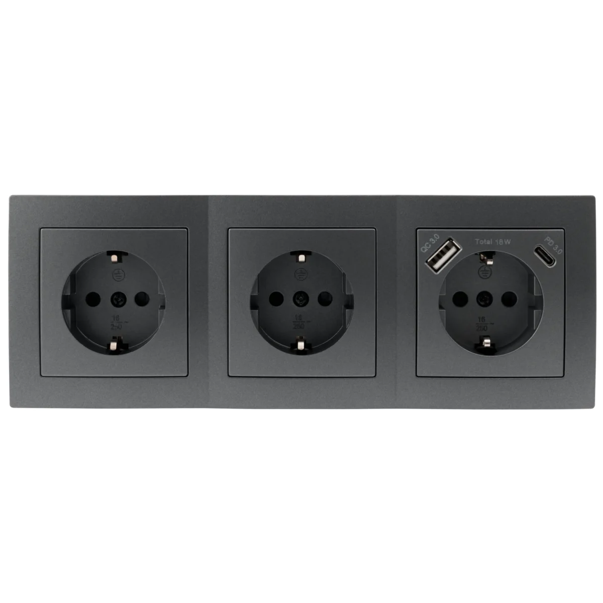 Steckdosenblock McPower "Flair" anthrazit, 3-fach Schutzkontakt + USB-C / USB-A – Bild 2